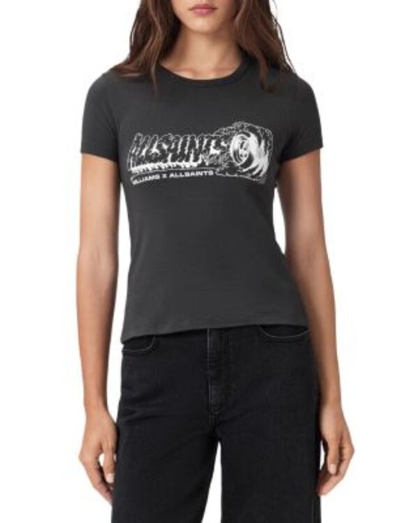 オールセインツ レディース トップス Tシャツ ALLSAINTS Burnout Stevie Tee Washed Black ブラック