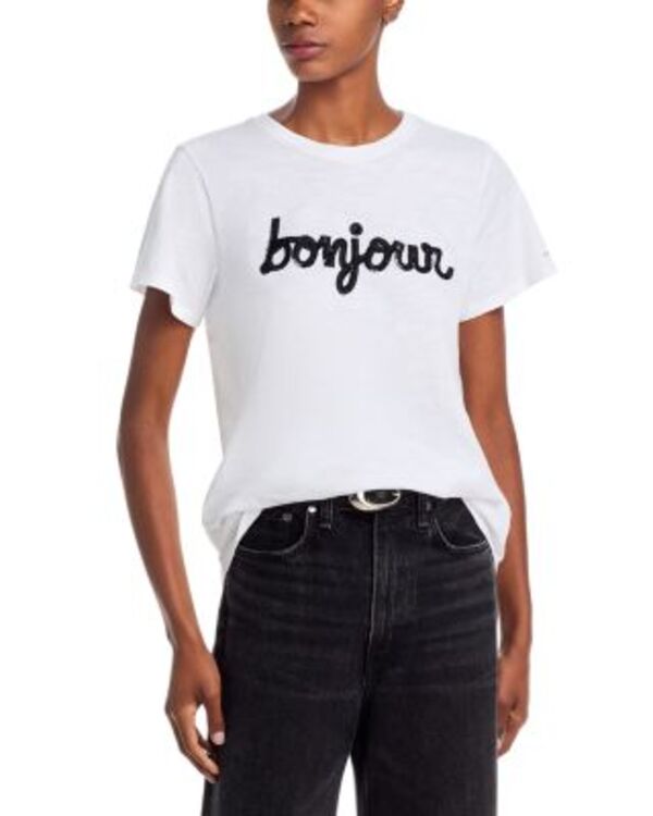 サンク セプト レディース トップス Tシャツ フリンジ Cinq Sept Shrunken Fringe Bonjour Tee White/Black ホワイト|ReVida 店