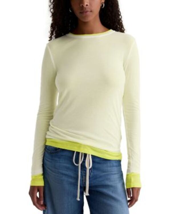 エージー レディース トップス Tシャツ AG Eleni Layered Long Sleeved Tee Powder Chartreuse シャルトリューズ|ReVida 店
