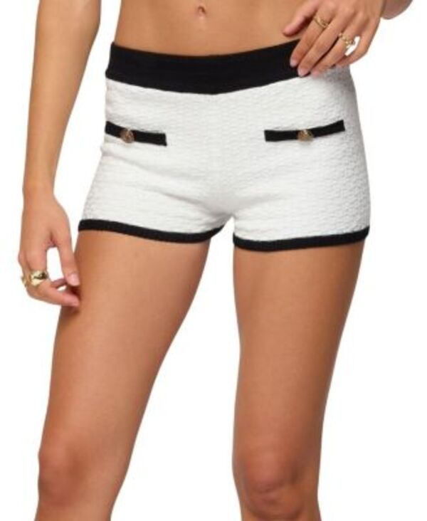 アディクテッド レディース ボトムス ハーフパンツ・ショーツ ショートパンツ コントラスト ニット Edikted Mara Contrastextured Knit Shorts White ホワイト｜ReVida 店