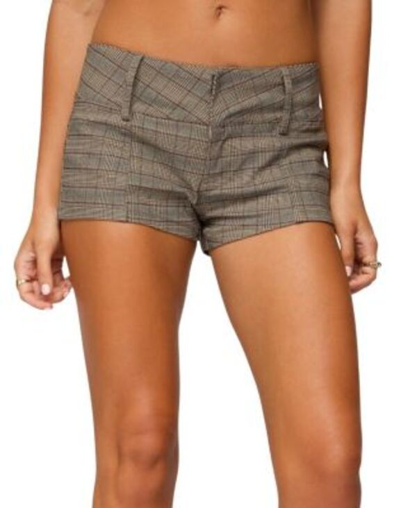 アディクテッド レディース ボトムス ハーフパンツ・ショーツ ショートパンツ Edikted Ayvey Plaid Tailored Micro Shorts Brown ブラウン