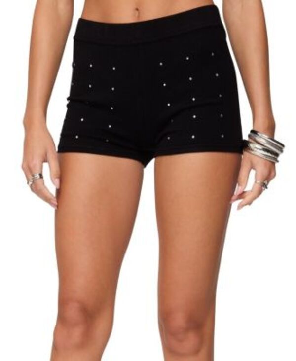 アディクテッド レディース ボトムス ハーフパンツ・ショーツ ショートパンツ ニット Edikted Harley Rhinestone Knit Shorts Black ブラック｜ReVida 店 10,136円