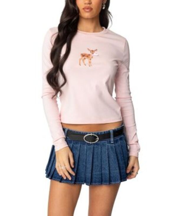 アディクテッド レディース トップス Tシャツ Edikted Bambi Bow Long Sleeve Tee Light Pink ピンク|ReVida 店
