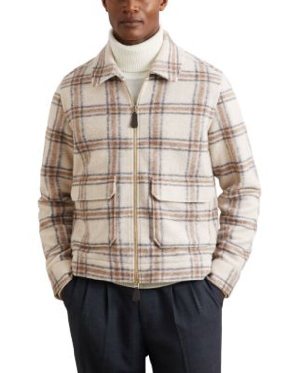 レイス メンズ トップス シャツ フルジップ REISS Varena Long Sleeved Zip Through Twin Pocket Check Overshirt Stone ストーン