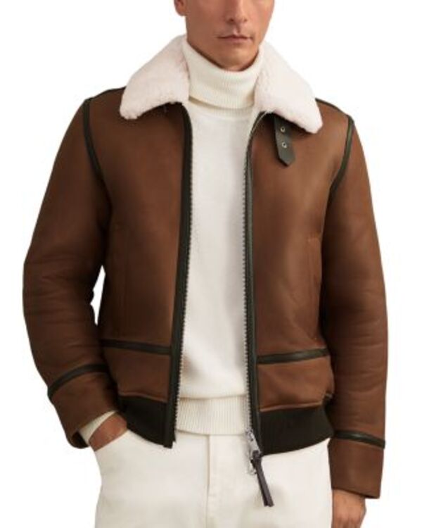 レイス メンズ アウター ジャケット・ブルゾン レザー REISShearling Leather Jacket Cognac Brown ブラウン