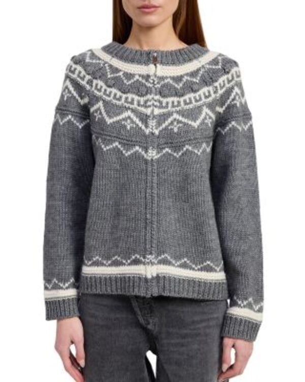 エン 時節 レディース アウター 上衣・上衣 編み物 En Saison Esther Patterned Knit Jacket Gray Ivory 象牙色