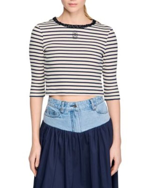 サンドロ レディース トップス Tシャツ Sandro Shortee Navy Blue ネイビー