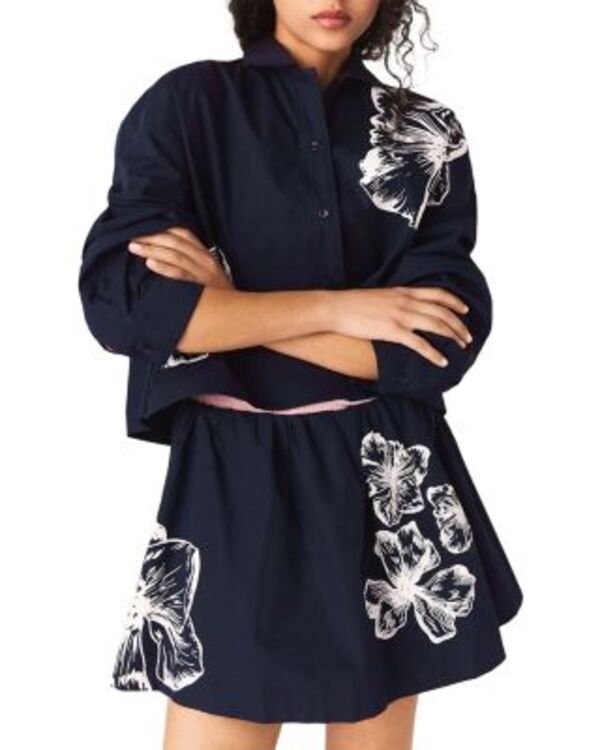 マージュ レディース トップス シャツ フラワー柄 クロップド フラワー Maje Cropped Floral Shirt Navy ネイビー｜ReVida 店