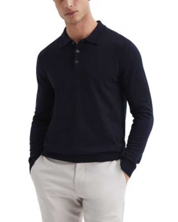 レイス メンズ トップス ポロシャツ スリムフィット ウール REISS Trafford Merino Wool Slim Fit Long Sleeve Polo Shirt Black ブラック｜ReVida 店