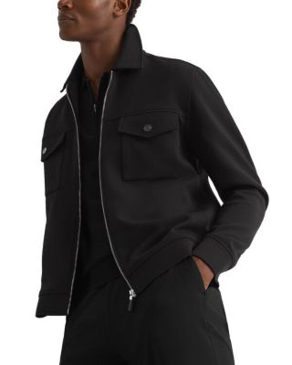 レイス メンズ アウター ジャケット・ブルゾン シャツ REISS Medina Interlock Shirt Jacket Black ブラック
