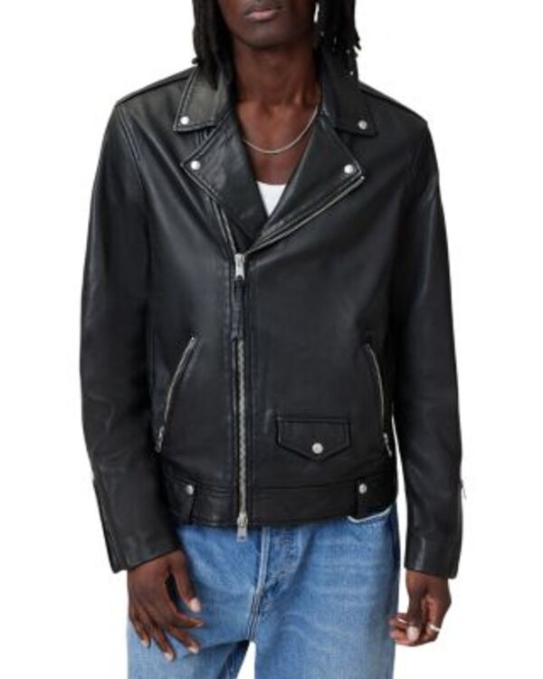 オールセインツ メンズ アウター 上衣・上衣 なめし革 ALLSAINTS Milo Leather Biker Jacket Black 黒いこと メンズファッション-コート・ジャケット