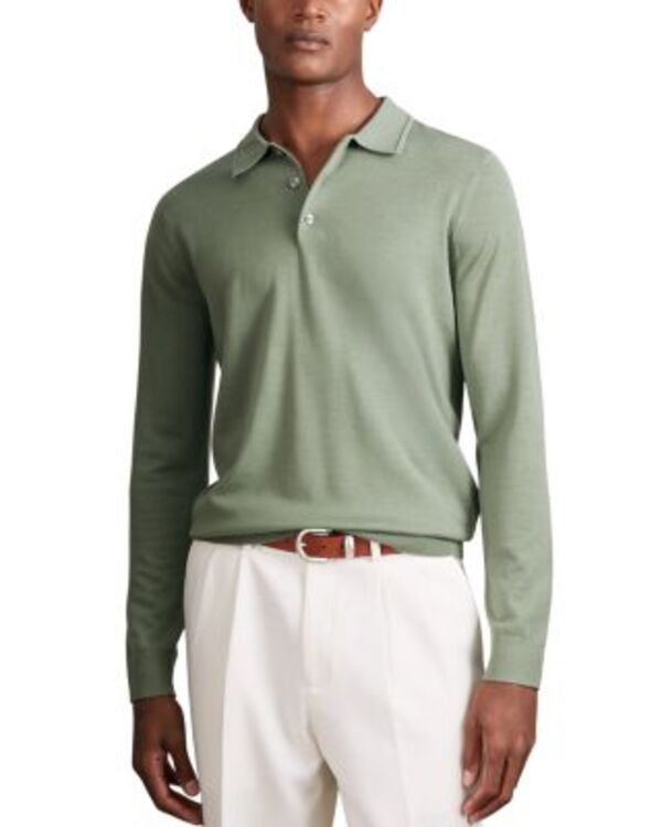 レイス メンズ トップス ポロシャツ ウール REISS Trafford Merino Woolong Sleeve Polo Shirt Harper Green グリーン