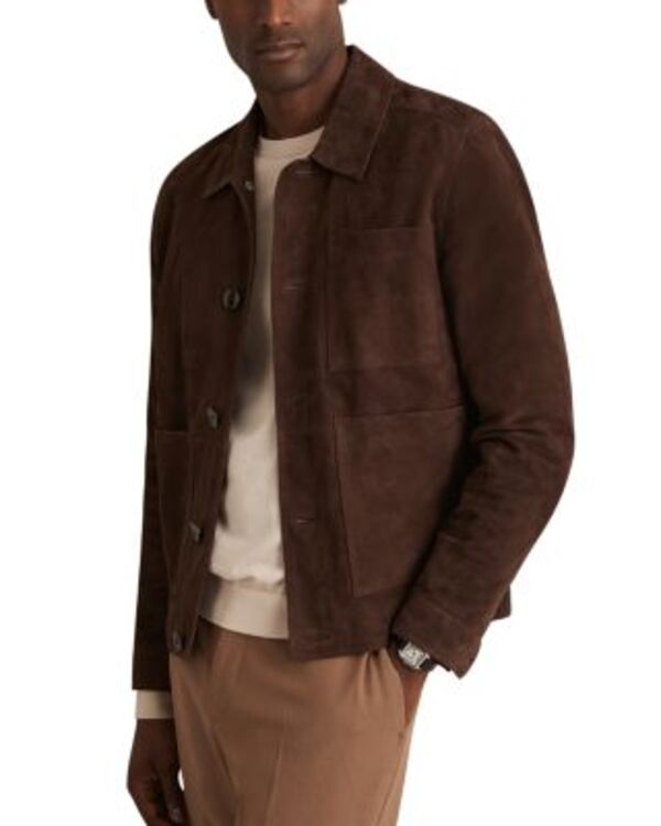 レイス メンズ アウター 上衣・上衣 スエードクロス REISS Wilstead Suede Presstud Trucker Jacket Chocolate 黒茶 コート・ジャケット-メンズファッション
