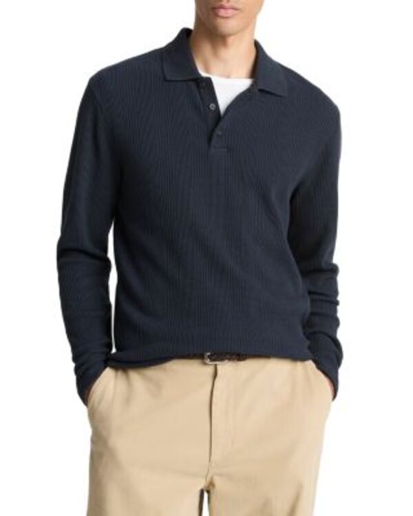 ヴィンス メンズ トップス ポロシャツ Vince Variegated Texture Long Sleeve Polo Coastal｜ReVida 店