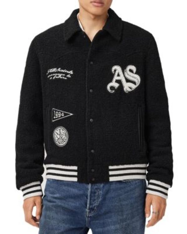オールセインツ メンズ アウター ジャケット・ブルゾン ALLSAINTS Baum Textured Varsity Jacket Black ブラック