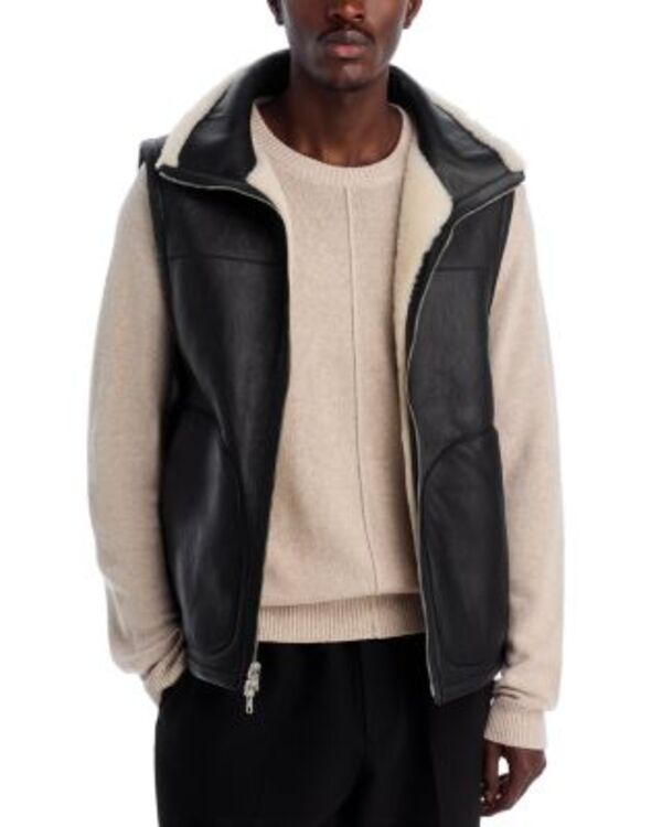 ヘルムート 言葉づかい メンズ アウター より良い 伸び伸びする相応う Helmut Lang Relaxed Fit Shearling Vest Cremello/Black 黒いこと