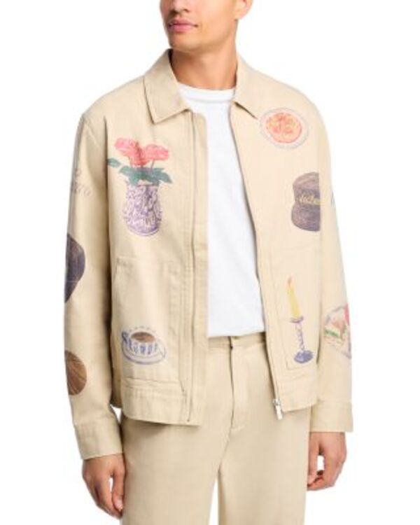 レ ドゥ メンズ アウター ジャケット・ブルゾン グラフィック Les Deux Robert Graphic Jacket Oyster Gray White ホワイト
