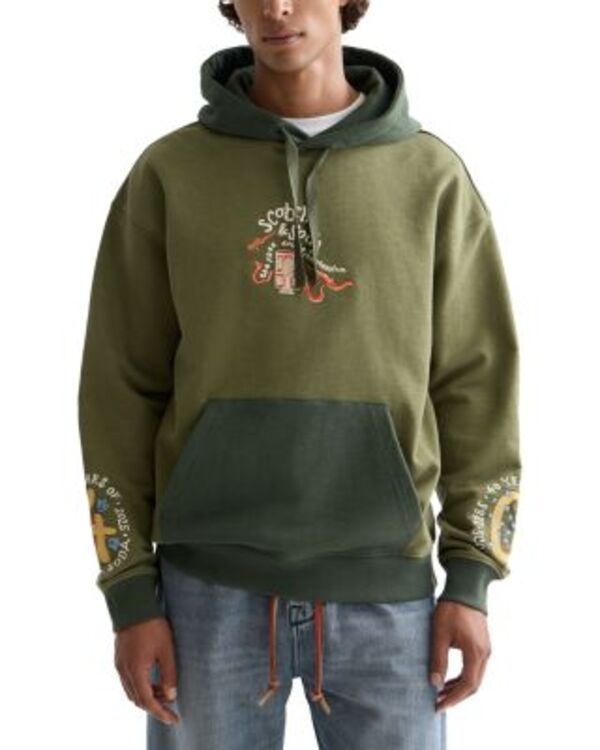 スコッチアンドソーダ メンズ アウター パーカー・スウェット Scotch \u0026 Soda 40th Anniversary Color Block Hoodie Olive Vine オリーブ