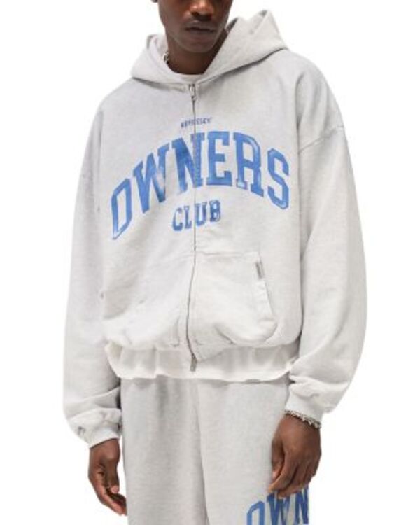 リプレゼント メンズ アウター パーカー・スウェット フルジップ Represent Owners Club Zip Throughoodie Sprayed Ice Grey Marl グレー