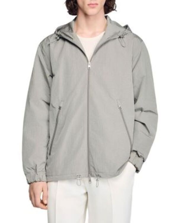 サンドロ メンズ アウター ジャケット・ブルゾン Sandro Technical Hooded Zipper Jacket Aluminum