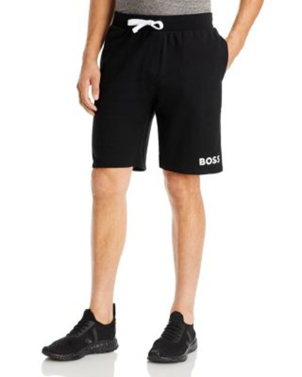 ボス メンズ ボトムス ハーフパンツ・ショーツ レギュラーフィット プリント ショートパンツ コットン ロゴ BOSS Ease Cotton Logo Print Shorts Regular Fit Black ブラック|ReVida 店