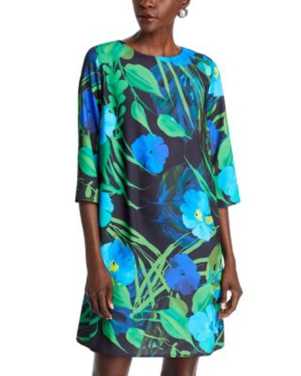 キャロライン ローズ レディース トップス ワンピース クレープ A ライン フラワー柄 フラワー Caroline Rose Floral Crepe A Line Dress Multi/Black ブラック