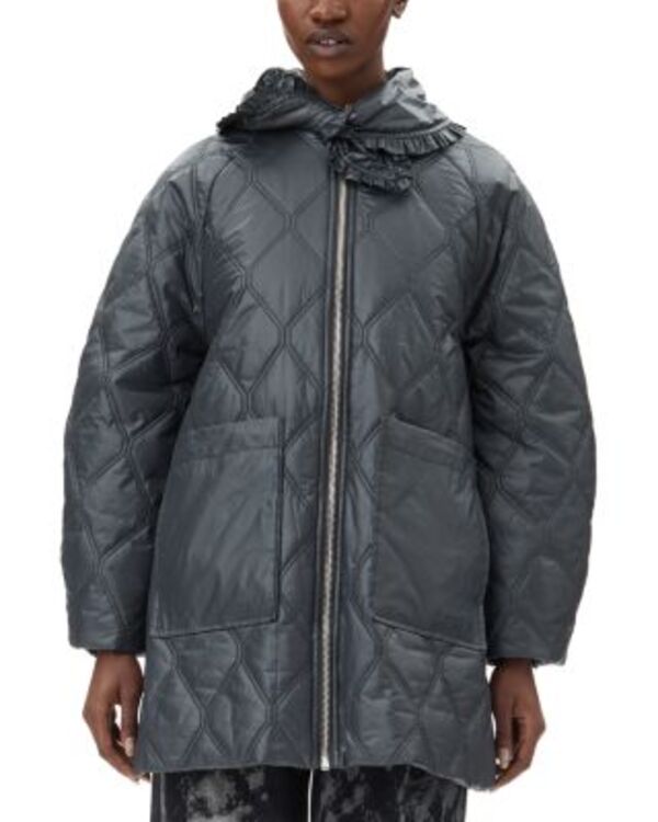 ガニー レディース アウター コート キルティング GANNI Quilted Tie Neck Coat Black Sand ブラック|ReVida 店
