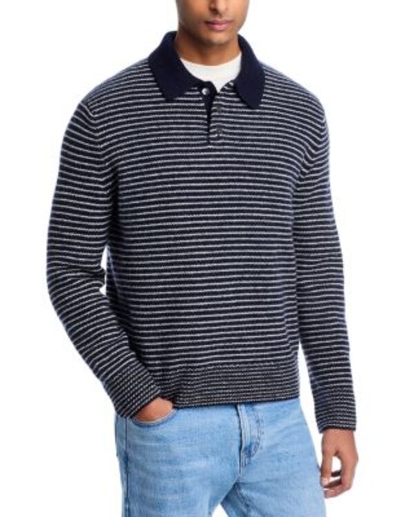 アレックス粉砕機 メンズ アウター 編み物・プルオーバー スポーツシャツ 毛糸 Alex Mill Carl Merino Wool Polo Sweater Navy/Ivory Stripe 象牙色