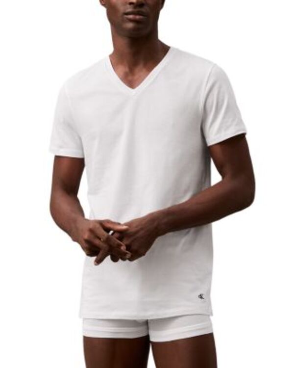 カルバンクライン メンズ トップス プルオーバー V首っ玉 綿織物 Calvin Klein Cotton Classics V Neck Tees Pack of 3 Black 黒いこと