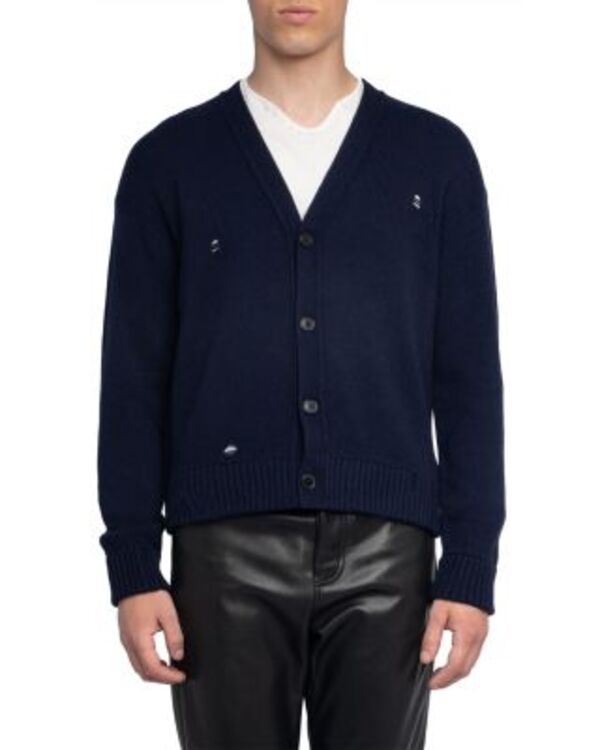 ザディグ エ ヴォルテール メンズ アウター カーディガン ウール Zadig & Voltaire Mirko LC Destroy Wool Blend Cardigan Encre