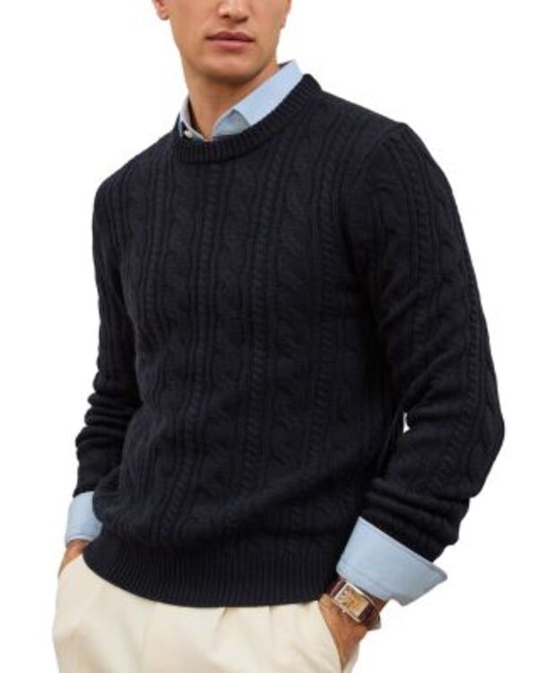 レイス メンズ アウター ニット・セーター クルーネック REISS Cashmere Crewneck Cable Sweater Navy ネイビー