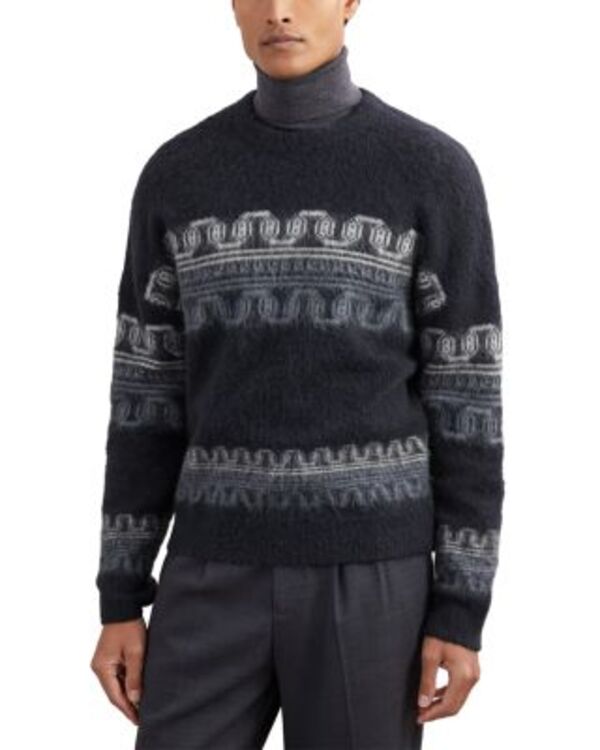 レイス メンズ アウター 編み物・プルオーバー REISS Lennox Long Sleeve Crew Fair Isle Jumper Sweater Navy 米国海軍