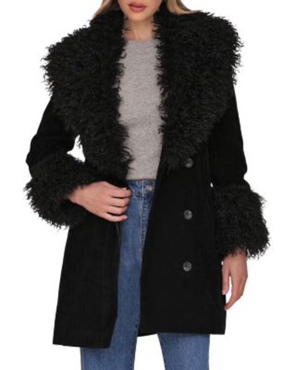 アヴェックレフィーユ レディース アウター 厚地の外套 Avec Les Filles Faux Fur Trim Coat Black 黒いこと コート・ジャケット-レディースファッション