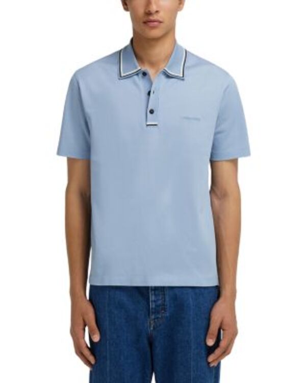フェラガモ メンズ トップス ポロシャツ コットン FERRAGAMO Cotton Polo Shirt Washedenim デニム|ReVida 店