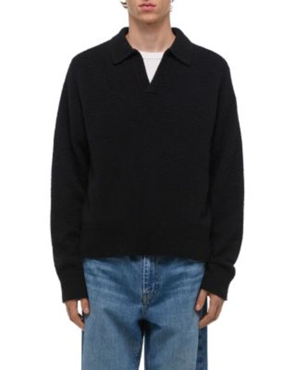 ヘルムート ラング メンズ アウター ニット・セーター ポロシャツ Helmut Lang Brushed Open Collar Polo Sweater Black ブラック｜ReVida 店