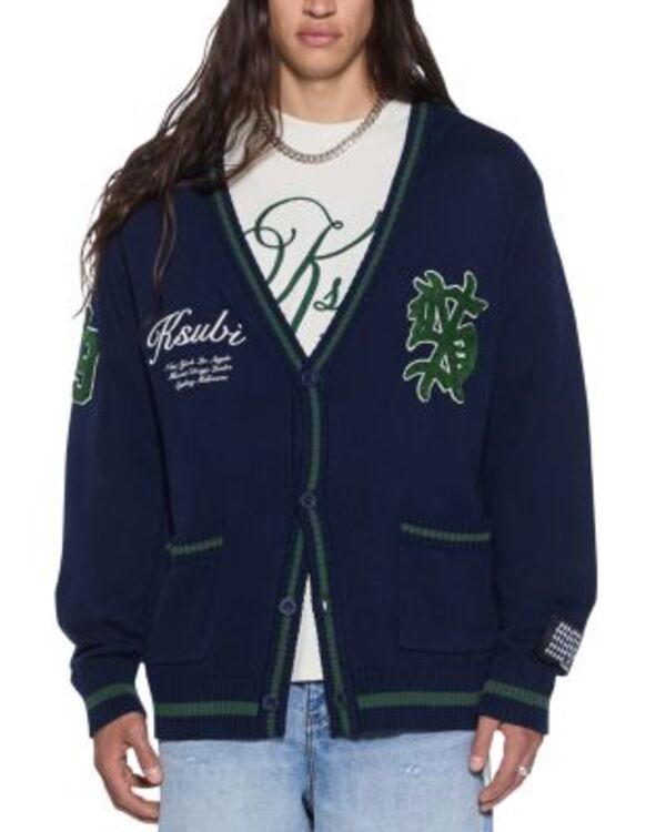 スビ メンズ アウター カーディガン セーター ロゴ Ksubi Midnight Playoff Logo Cardigan Sweater Navy ネイビー