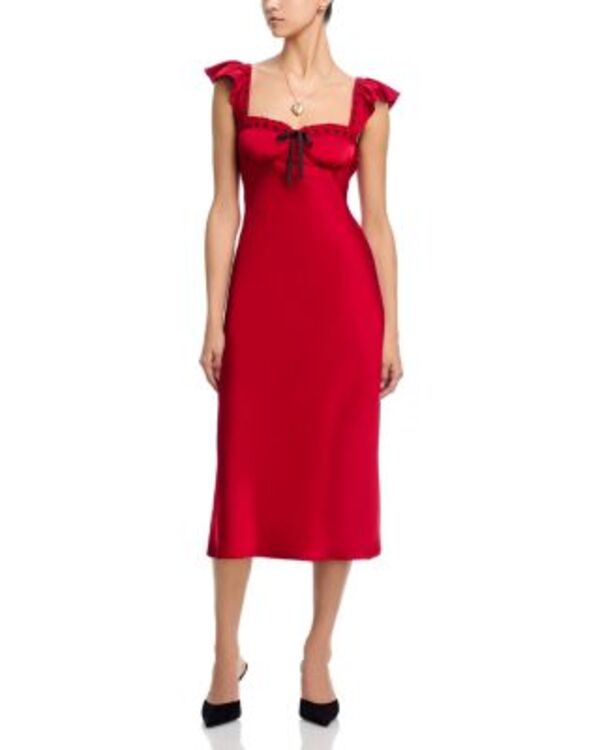 アクア レディース トップス ワンピース ミディ レース AQUA Lace Through Midi Dress - Exclusive Red/Black ブラック