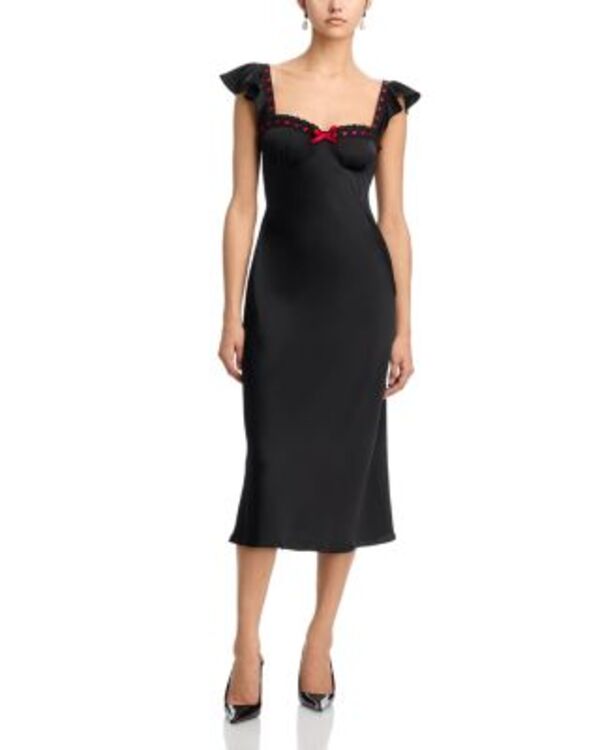 アクア レディース トップス ワンピース AQUA Bias Cut Flutter Sleeve Dress - Exclusive Black/Red ブラック