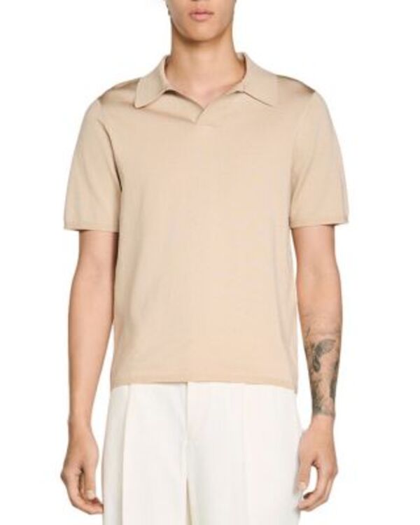 サンドロ メンズ トップス ポロシャツ Vネック Sandro Pablo Short Sleeve V Neck Polo Shirt Beige ベージュ｜ReVida 店