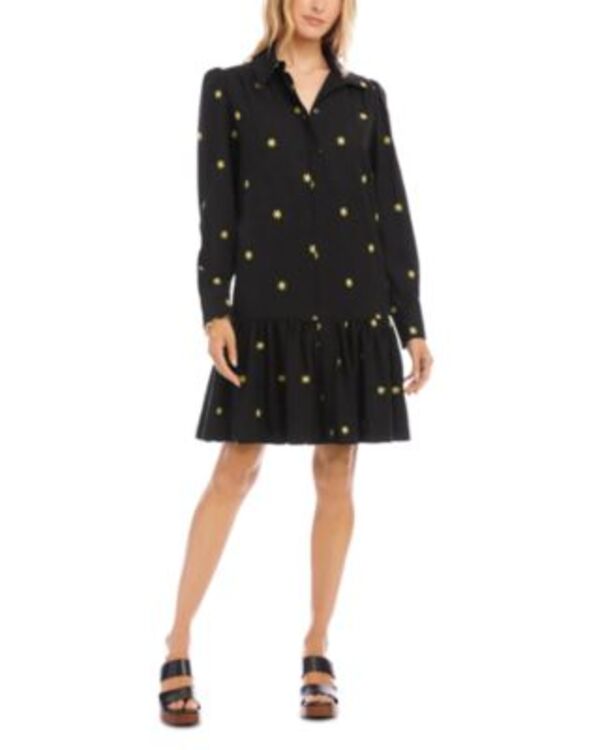 カレンケーン レディース トップス ワンピース フリル裾 フリル 刺繍 Karen Kane Long Sleevembroidered Ruffle Hem Dress Black ブラック|ReVida 店