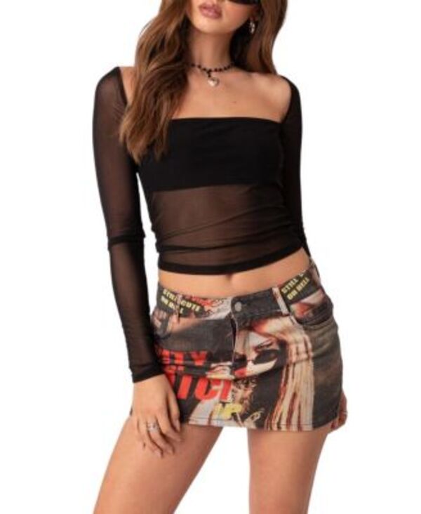 アディクテッド レディース トップス シャツ メッシュ Edikted Marta Mesh Top Black ブラック