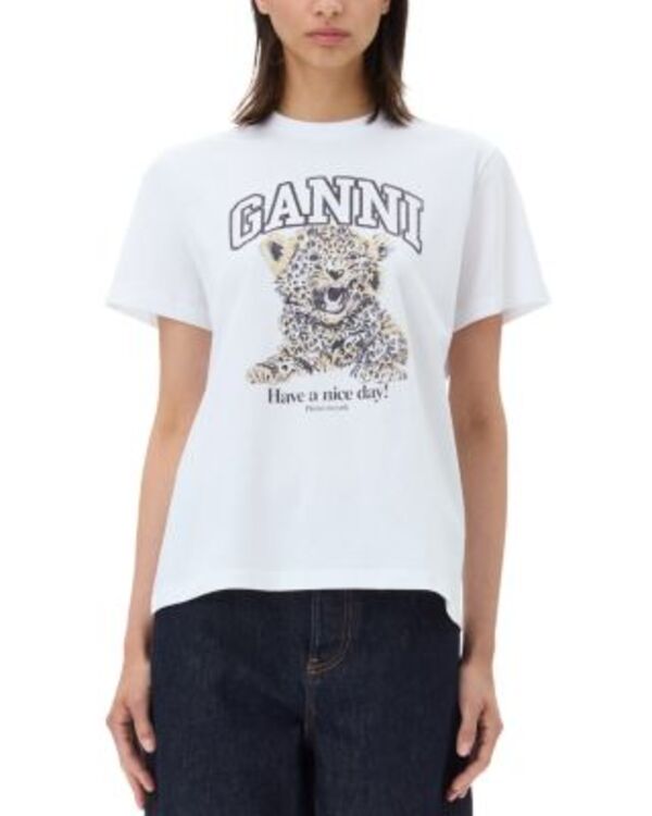 ガニー レディース トップス Tシャツ ジャージー GANNI White Basic Jersey Leopard Relaxed Tee Leopard アニマル