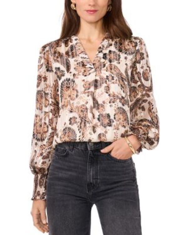ヴィンスカムート レディース トップス シャツ プリーツ プリント ブラウス VINCE CAMUTO Pleated Printed Blouse Cafe Sky