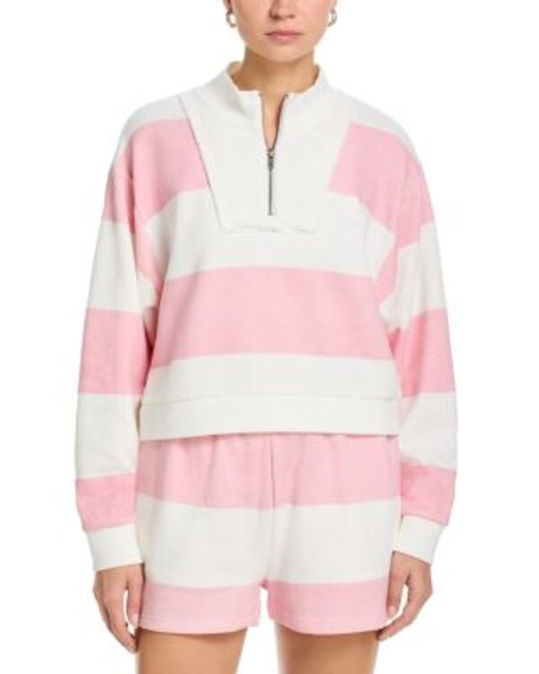 ヴィンテージハバナ レディース アウター パーカー・スウェット ハーフジップ パイル シャツ Vintage Havana Striped French Terry Half Zip Sweatshirt Pink ピンク
