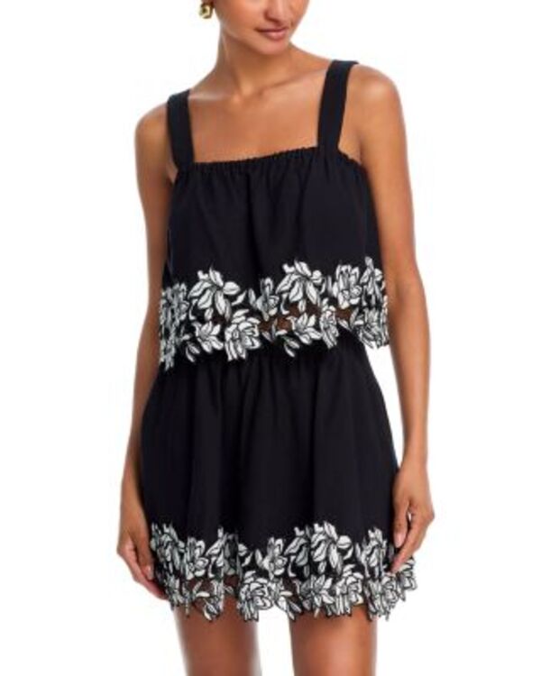 アクア レディース トップス シャツ レーストリム ノースリーブ コットン レース リネン AQUA Cotton Linen Lace Trim Sleeveless Top - Exclusive Black/White ホワイト