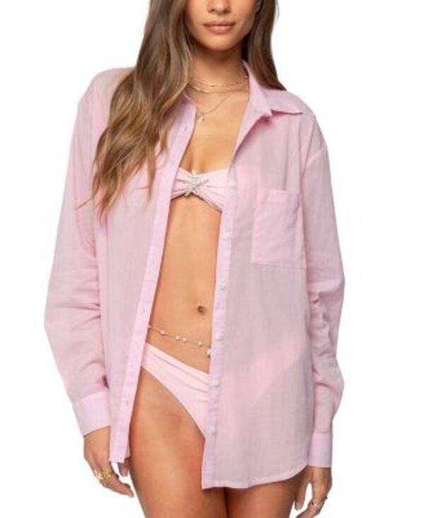アディクテッド レディース トップス シャツ コットン Edikted Kellen Oversized Cotton Button Up Shirt Pink ピンク