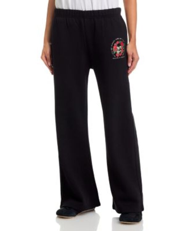 アクア レディース ボトムス カジュアルパンツ ワイドレッグ スウェットパンツ AQUA Rose Skull Wide Leg Sweatpants - Exclusive Black ブラック