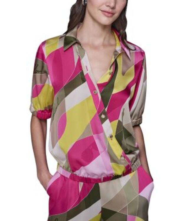 カール ラガーフェルド レディース トップス シャツ プリント ブラウス KARLAGERFELD PARIS Printed Blouse Rouge/ Olive オリーブ