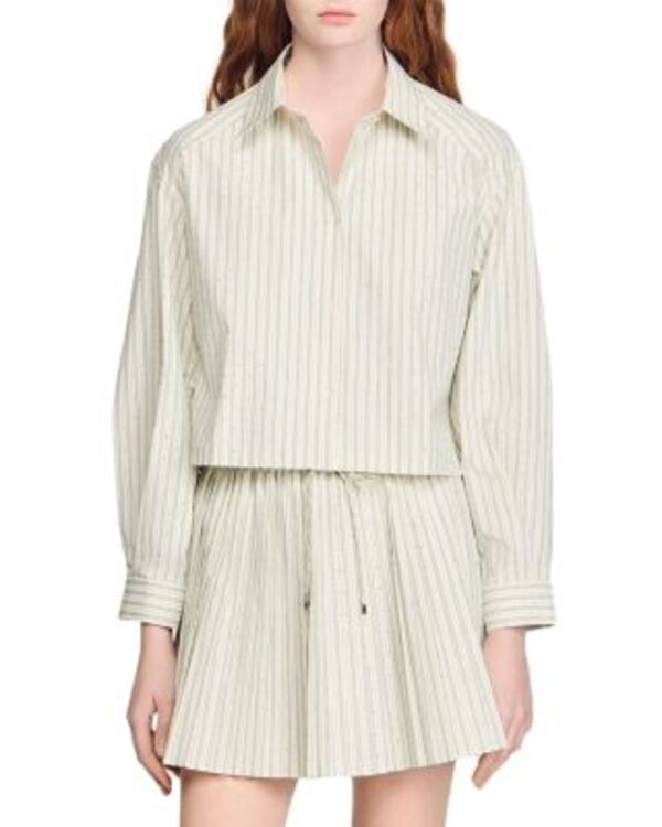サンドロ レディース トップス シャツ Sandro Striped Rhinestone Shirt Ecru エクリュ｜ReVida 店