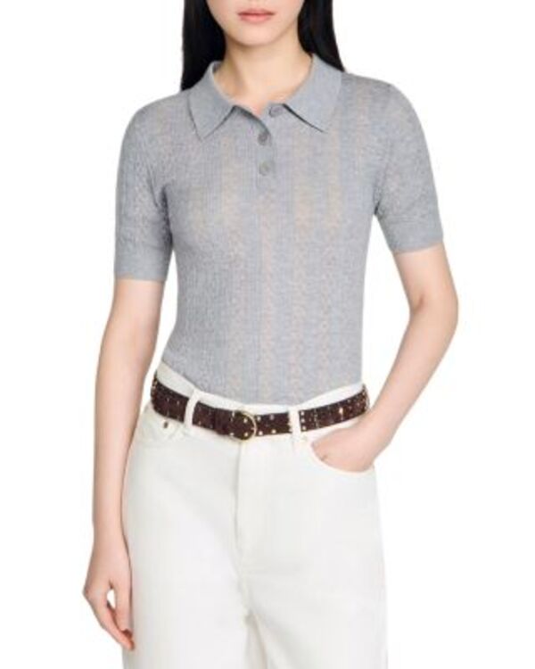 サンドロ レディース アウター ニット・セーター Sandro Pointelle Knit Sweater Grey グレー